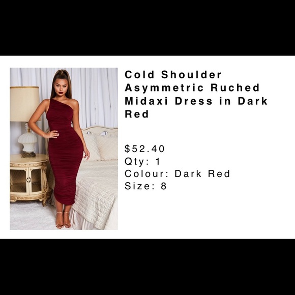 Midi burgundy ruched dress from Oh Polly - Picture 2 of 2